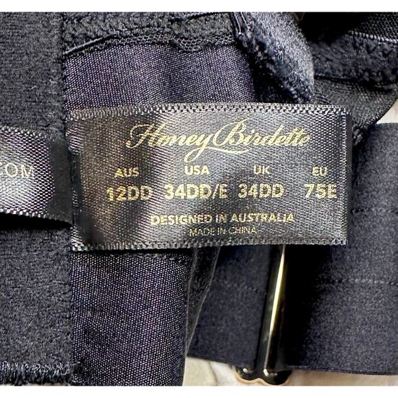 RARE🔥 Honey Birdette AXL🖤 Black Fishnet FULL 3 Piece Set 34DD, XS, XS Thong - Picture 6 of 13